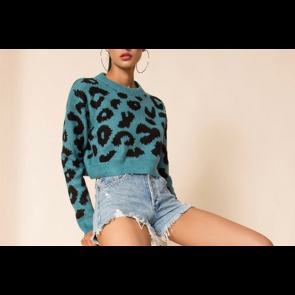 Super down cheetah print cropped sweater! - Picture 3 of 3